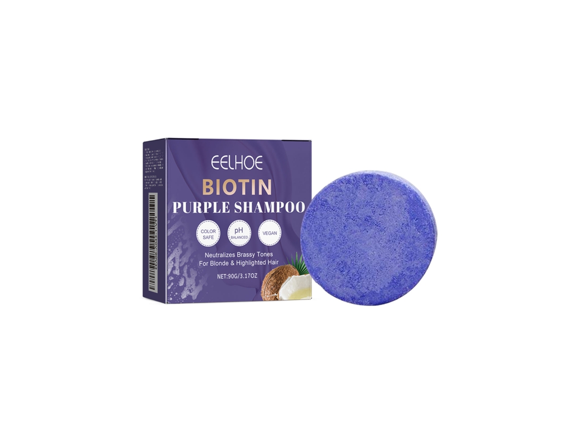 Champú morado con biotina para un cabello fuerte y sano.