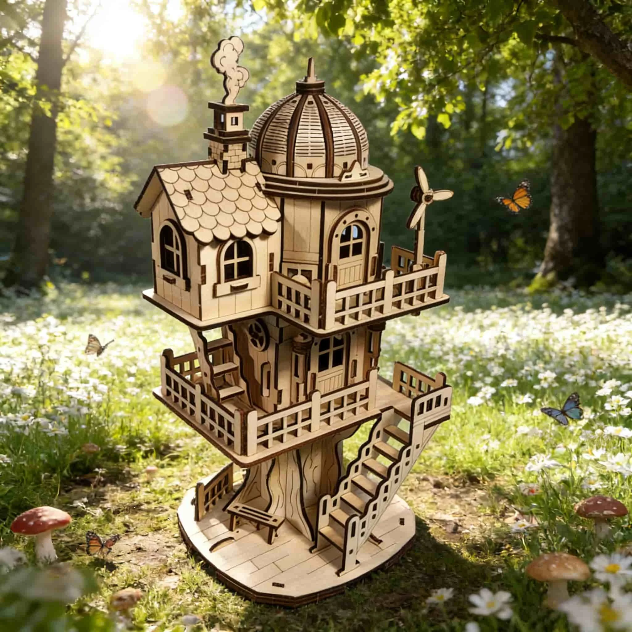 1. Casa del árbol de madera para armar, rompecabezas 3D creativo MDUG