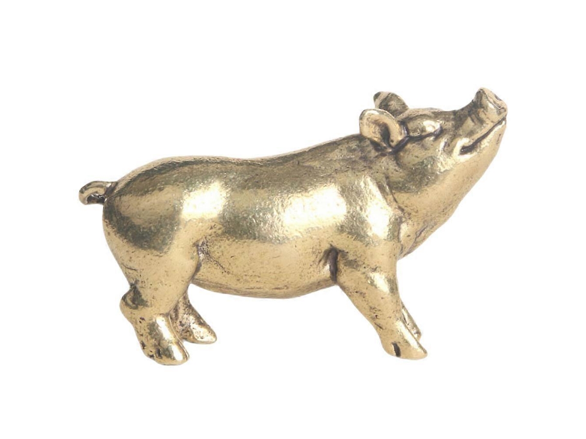 Figura de cerdo retro de latón, estatua antigua, adorno de oficina, 4,95 x 2,6 x 3,2 cm, dorado | Sin marca