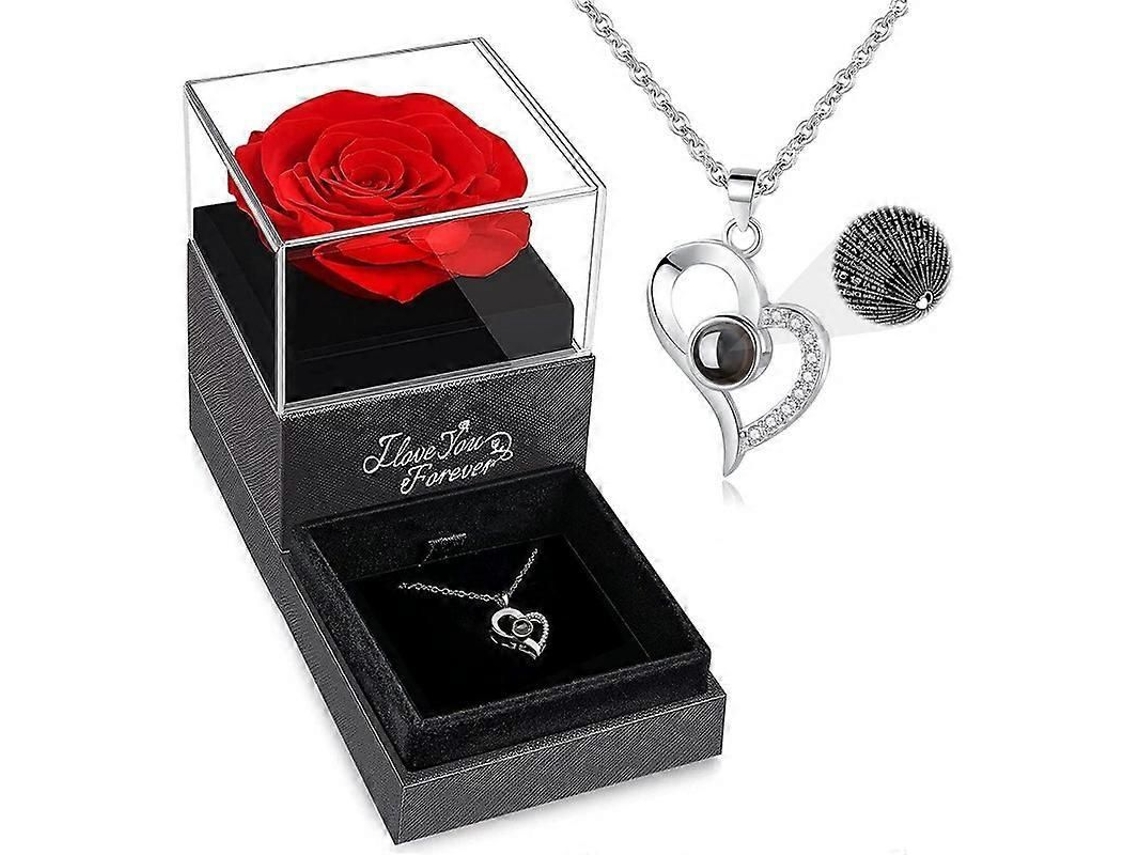 Collar "te Amo" Con Rosa Roja - Regalo Romántico Para Ella - Cumpleaños, San Valentín, Navidad
