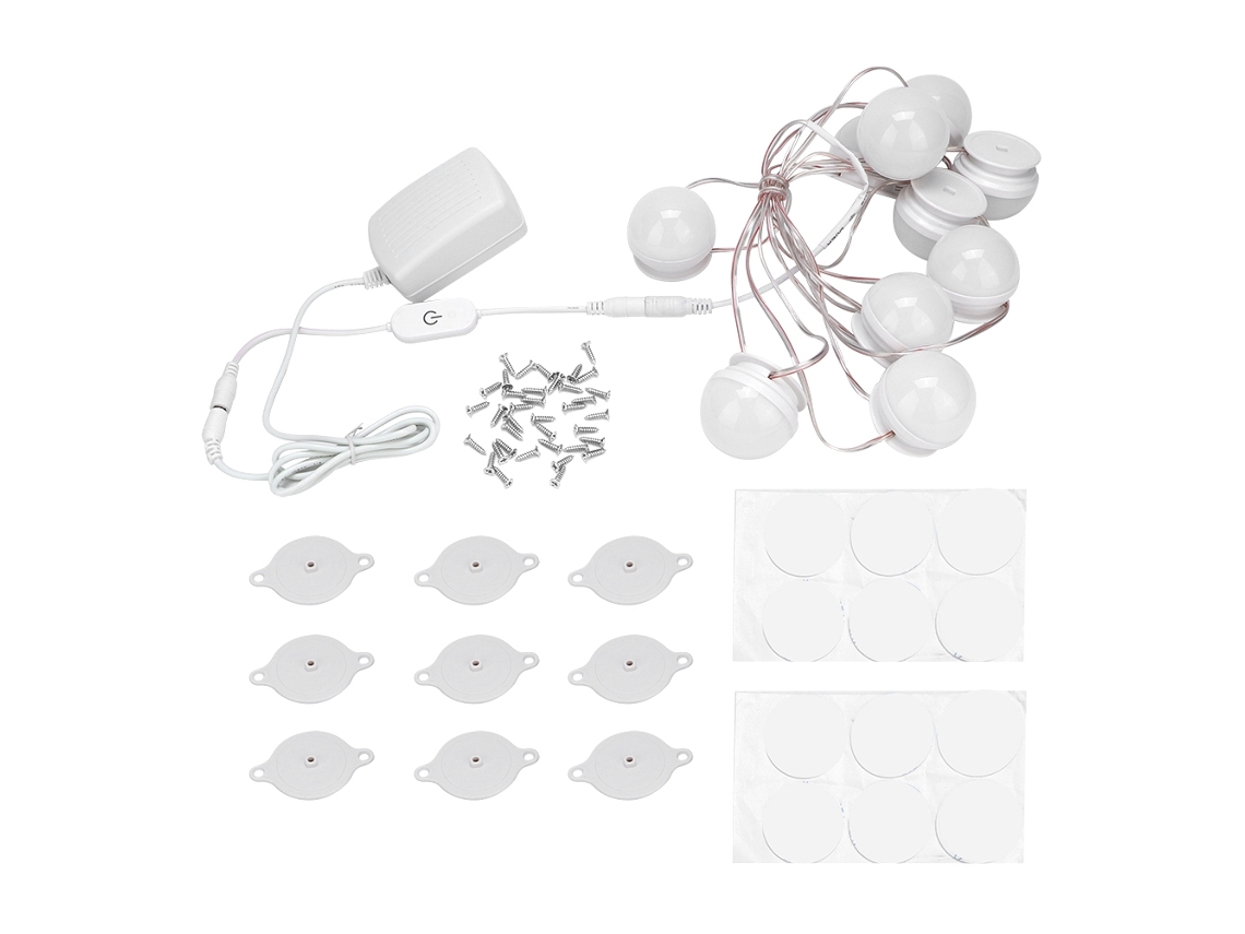 2026-lámpara De Maquillaje Con 10 Leds Para Mesa De Vestir Espejo Vanity Luz Sin Taladrar Baño Blanco
