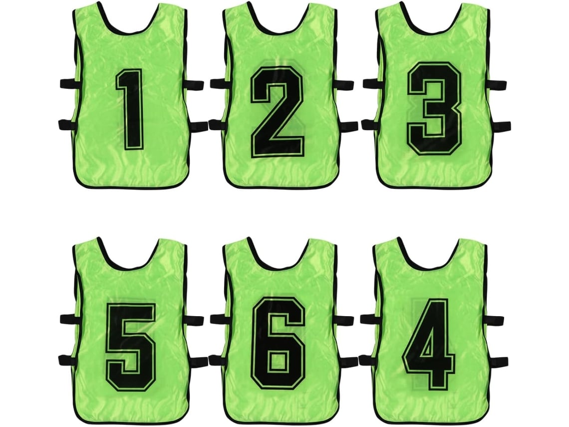Colete De Treino Verde Para Meninos E Meninas, Pacote Com 6 Unidades, Poliéster, Design Com Abertura Lateral.