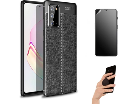Kit Carcasa Y Protector Samsung Note 20 Ultimatte Rugged Leather Y Popsocket Negro