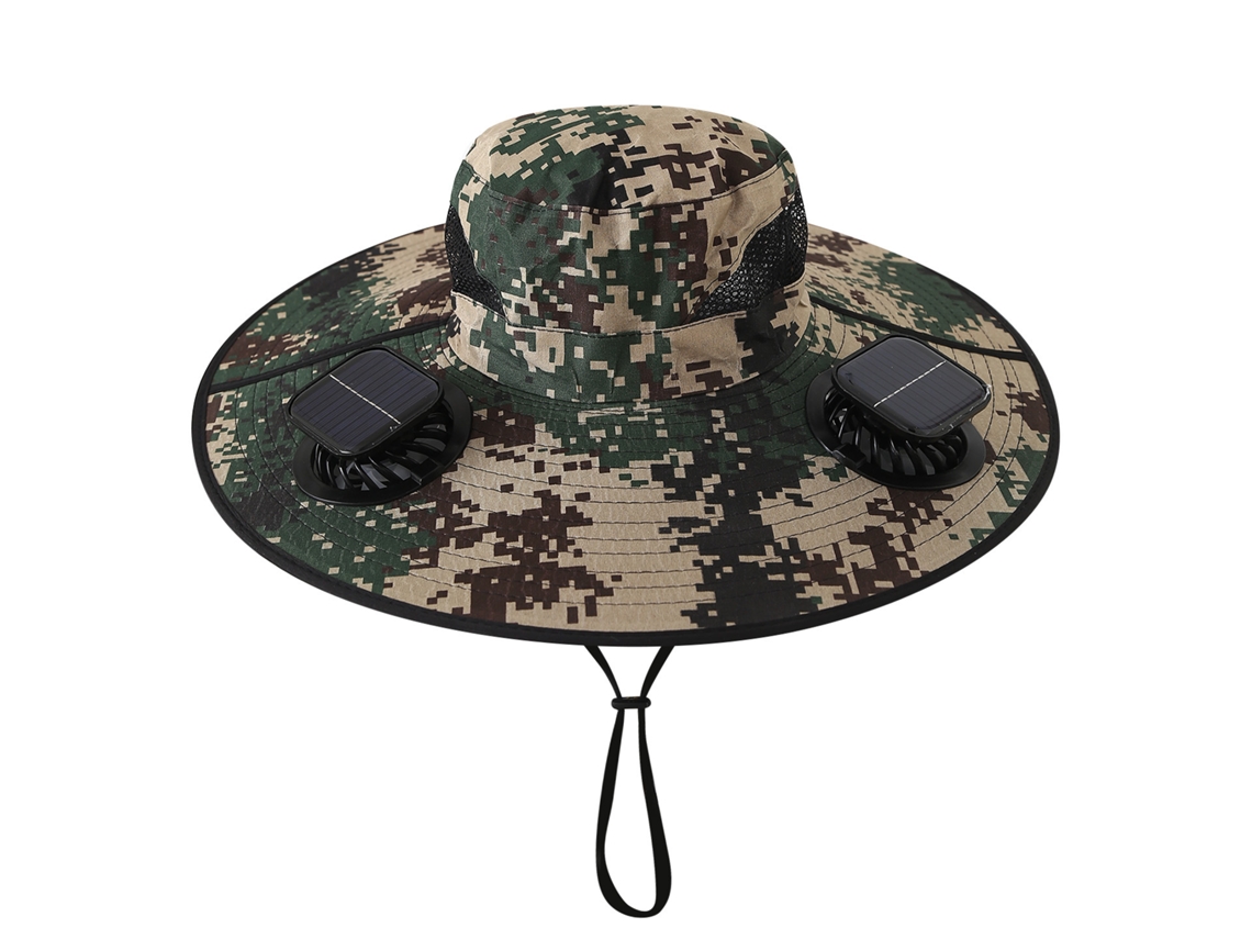 (punto De Camuflaje Cuadrado) Sombrero Con Ventilador Solar, Recargable, Para Pesca Al Aire Libre, Protección Solar Y Parasol.