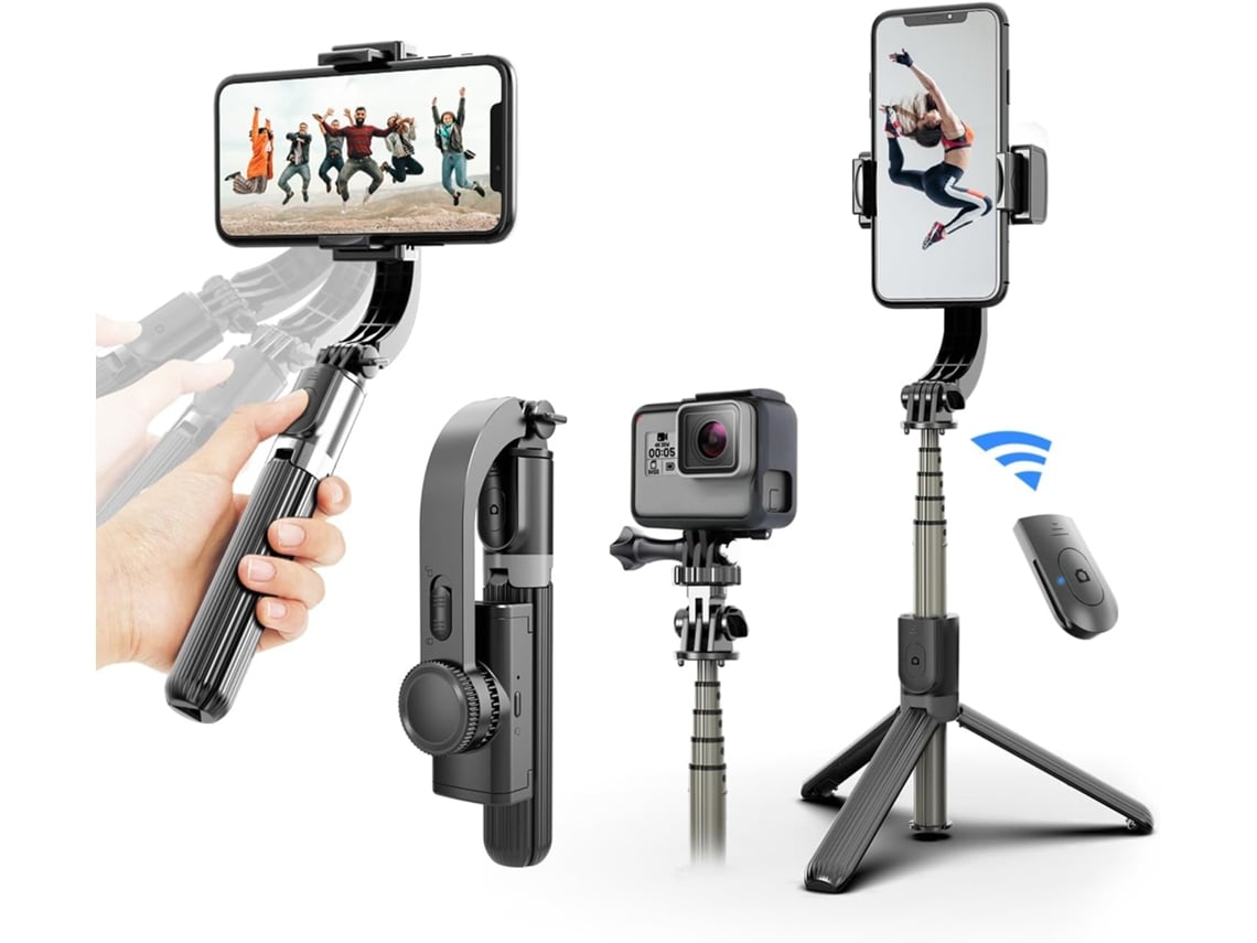 Estabilizador De Cardán Para Smartphone, Con Palo Selfie Retráctil Y Trípode, Control Remoto Multifunción De 1 Eje (negro)