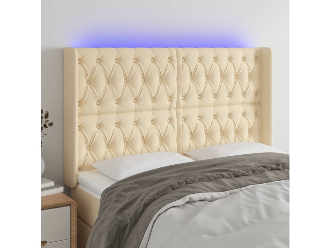 Cabecero Con Led De Tela Color Crema 147x16x118/128 Cm