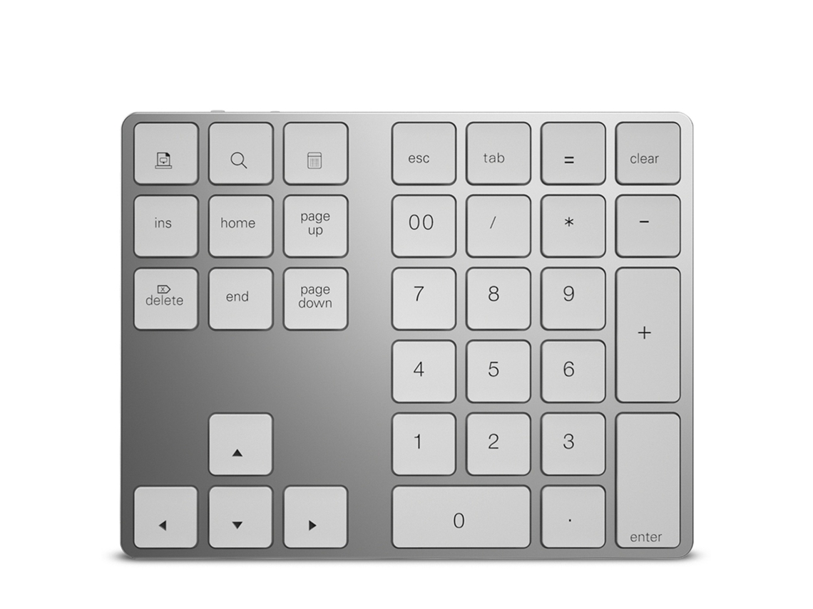 Teclado Numérico Inalámbrico De Aluminio Con 34 Teclas, Keypad Recargable Bt Para Windows, Ios, Android, Color Plata