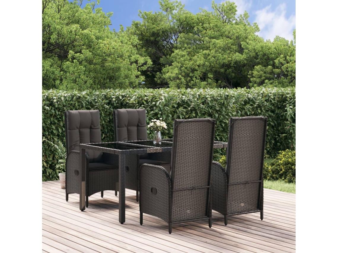 Juego de comedor de jardín de 5 piezas con cojines, mimbre sintético negro, DKD Home Decor