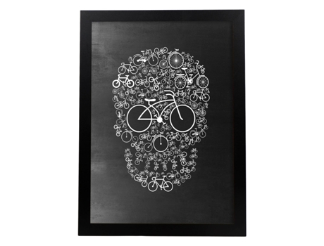 Lámina En Blanco y Negro Calavera La Vida En Bici En Poster Con Fondo Negro Estilo Pizarra. Papel 250 Gr y Tintas de Alta Calidad. Sin Marco