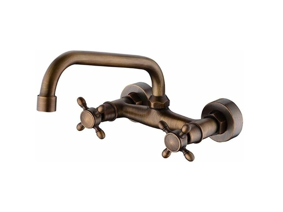 Grifo Para Lavabo De Baño De Pared De Estilo Europeo Retro, Color Bronce Antiguo, Adecuado Para Cocinas.