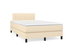 Cama Box Spring Con Colchón Y Luces Led Tela Crema 120x190 Cm