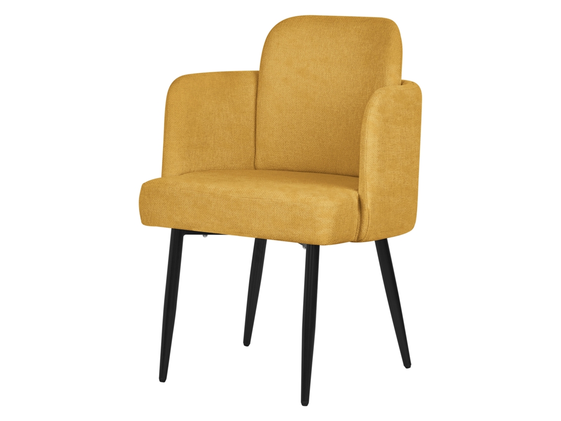 Silla De Comedor Ml-design Con Funda De Tela Mostaza Con Respaldo Y Reposabrazos De Ratán
