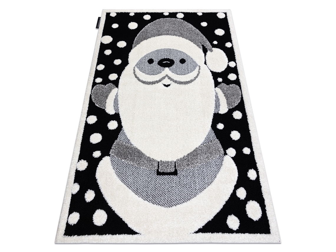 Alfombra Infantil Moderna Joy Santa Papá Noel, Para Niños - Estructura Dos Niveles de Vellón Negro/Crema (140 x 190 cm)