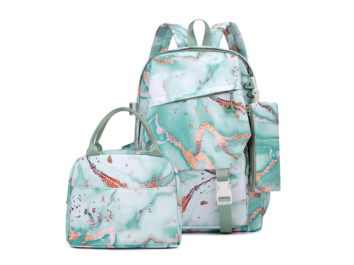 Mochila escolar, lonchera, estuche, juego de tres piezas con gran capacidad, verde