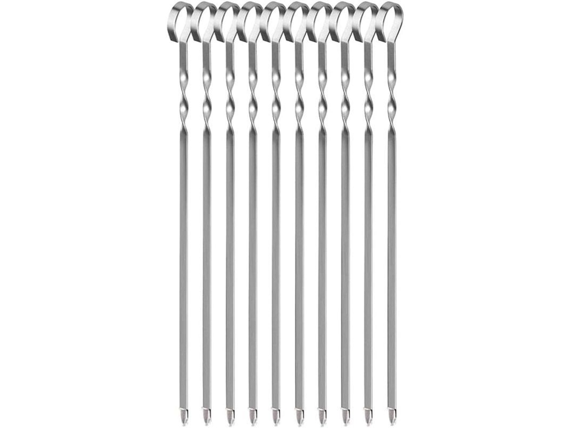 Brochetas Reutilizables De Acero Inoxidable Para Barbacoa, 10 Brochetas Planas De 41 Cm Para Verduras Y Pollo.