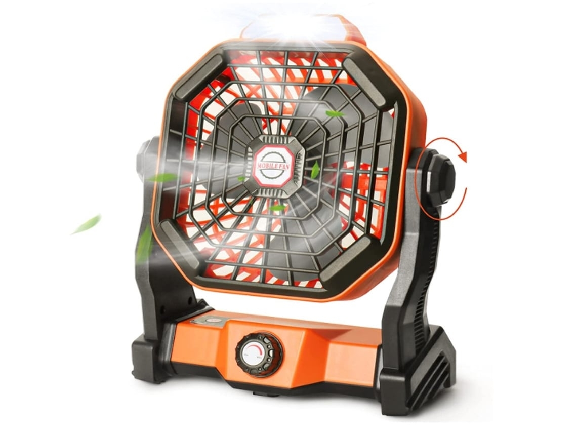 Ventilador portátil a batería, linterna LED de 10400 mAh, pequeño ventilador de camping, silencioso, recargable, para exteriores, color naranja USHION