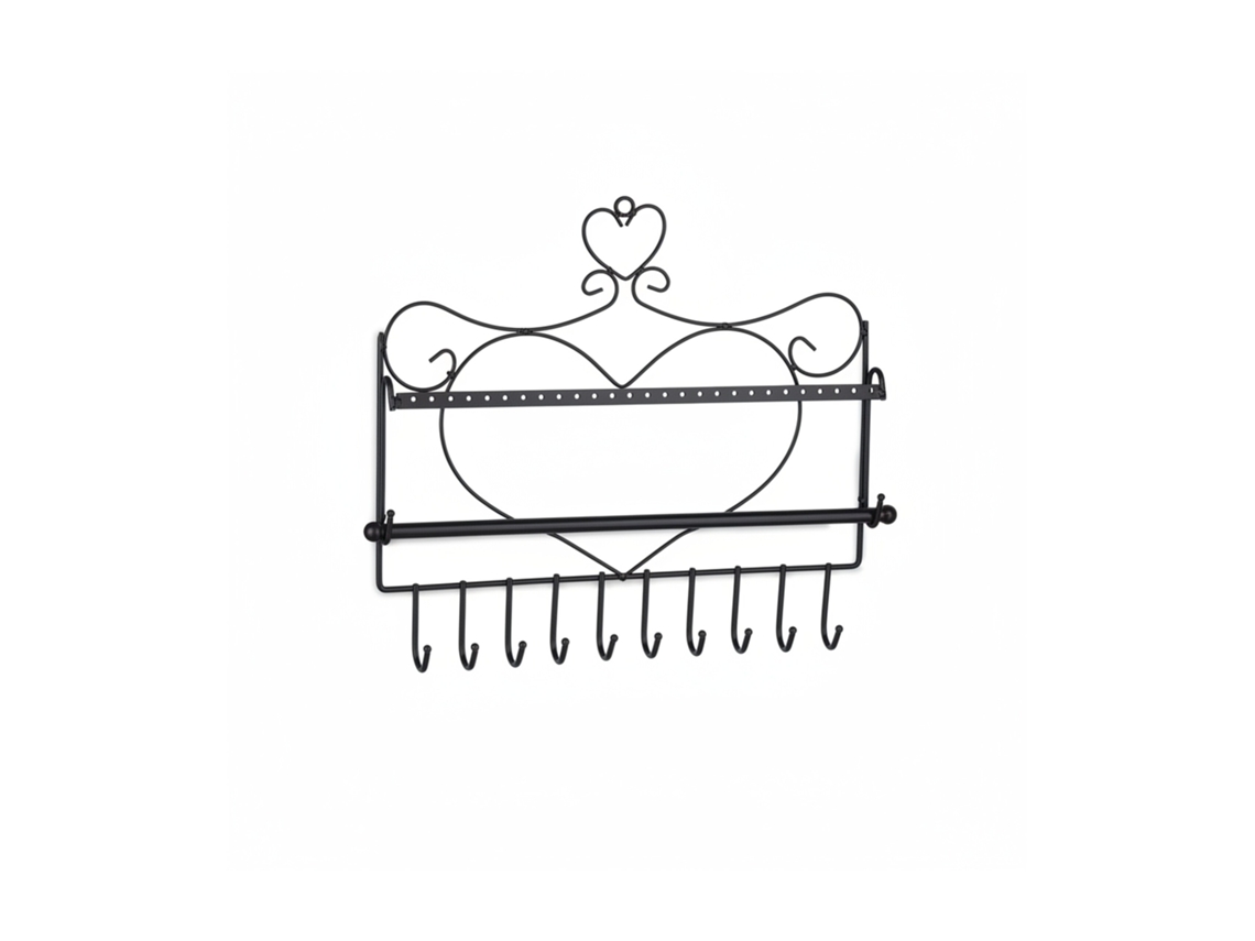 Relaxdays Expositor Joyas, De Pared, Organizador Collares, Pendientes, Pulseras, Diseño Corazón, 30x36,5x3,5 Cm, Negro