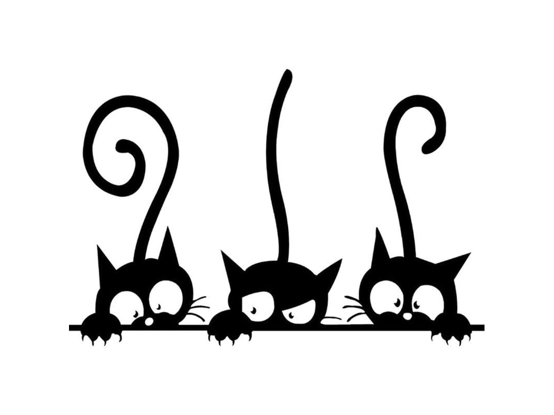 2026-linjou 2pcs Vinilo Pegatina Pared Gato Frase Arte Pvc 20x30cm Negro Autoadesivo Reutilizable