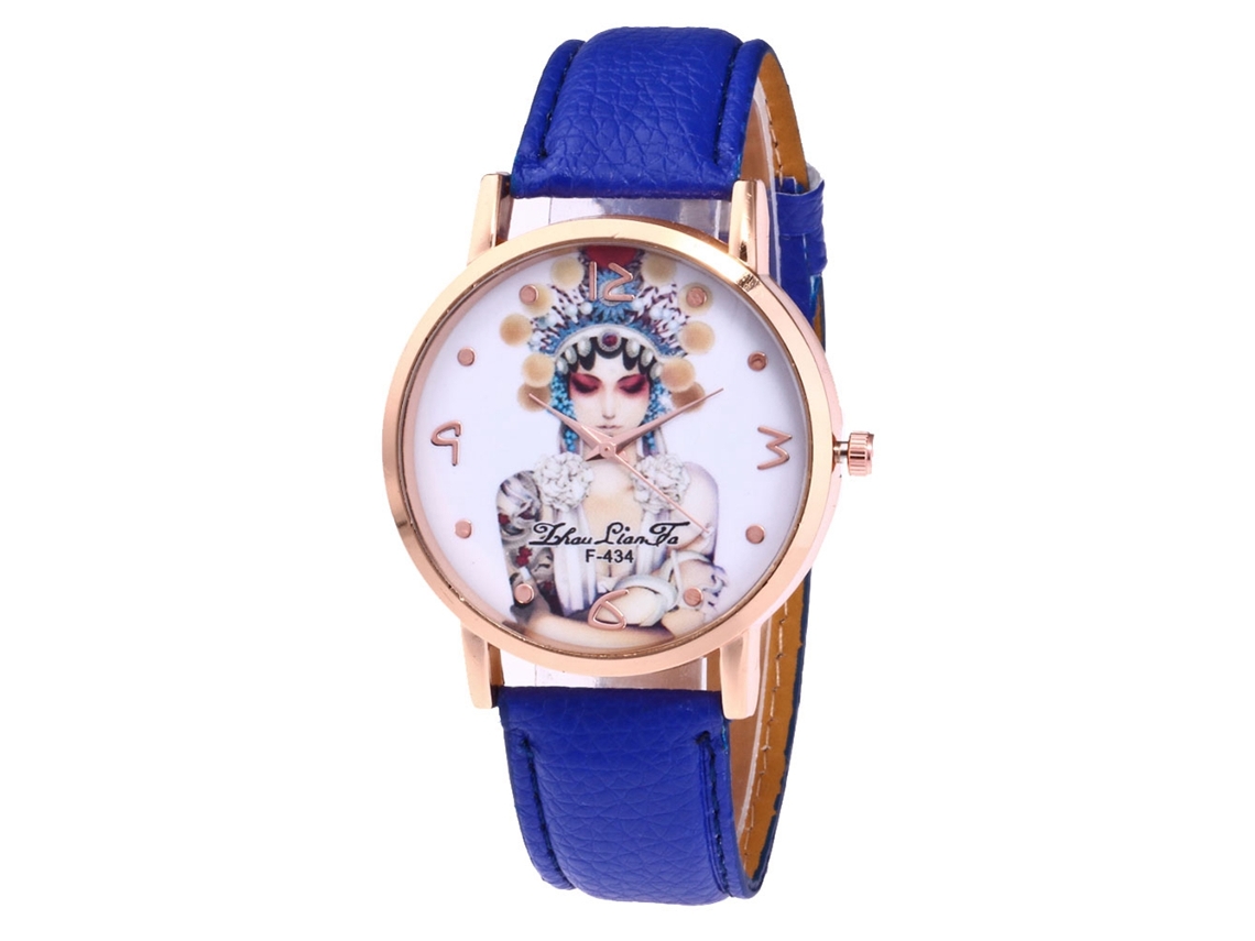 Reloj De Pulsera De Cuarzo Para Mujer Con Correa De Piel Sintética, Estilo Sencillo, Esfera Redonda Azul.