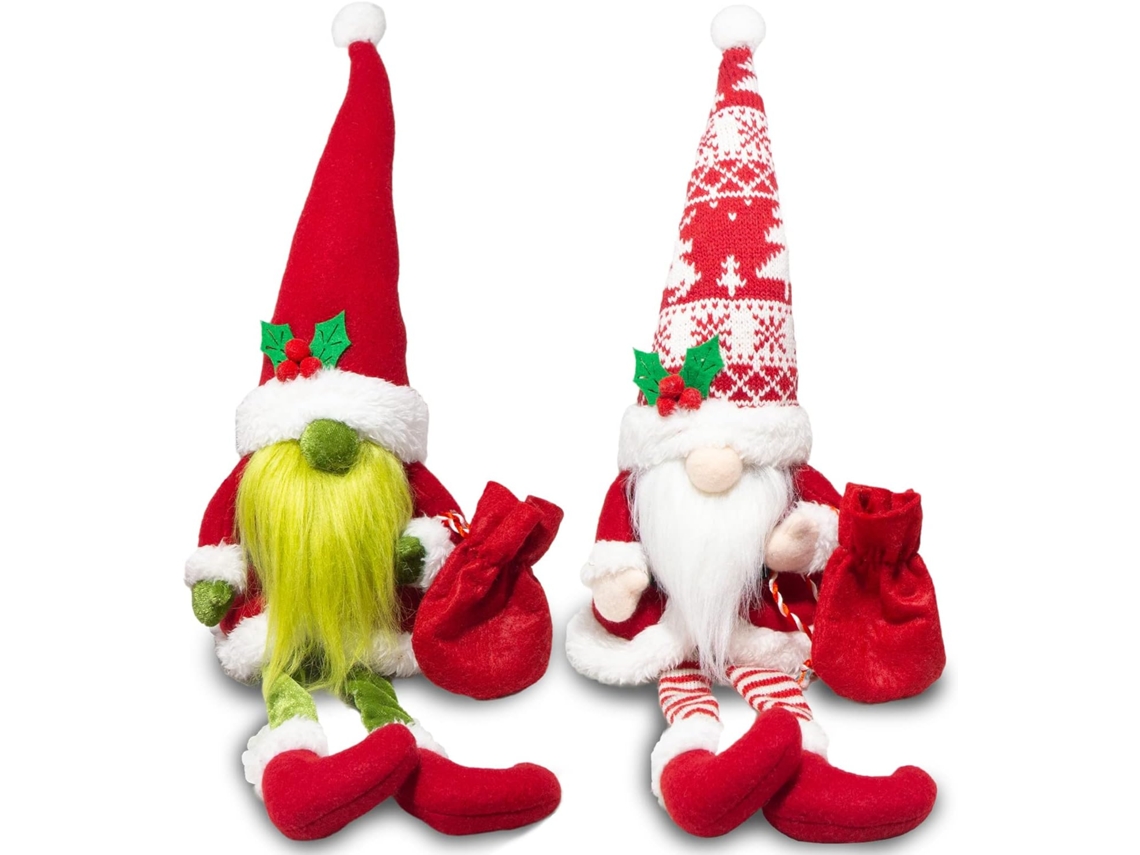 2 Gnomos Navideños de Peluche – Adornos de Papá Noel para Fiestas Navideñas y Decoraciones de Bandejas en Capas