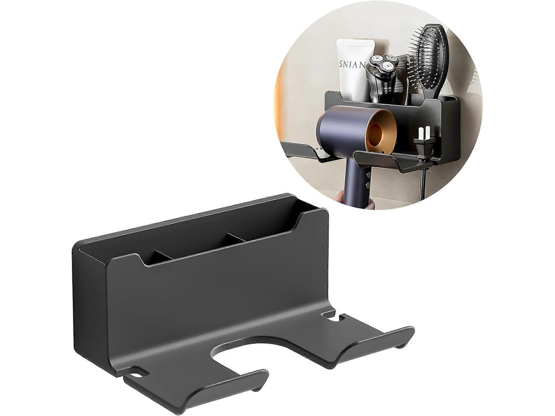 Soporte para secador de pelo sin taladrar, para baño, montaje en pared, con compartimento GOKOCO