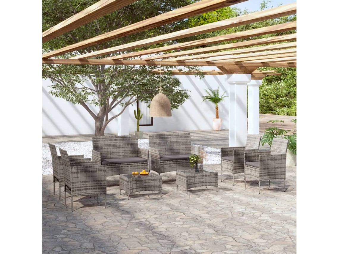 Conjunto de jardín de 8 piezas con cojines de mimbre gris de DKD Home Decor