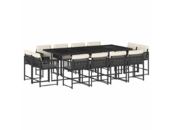 Conjunto 13 comedor de jardín con cojines VIDAXL ratán sintético negro