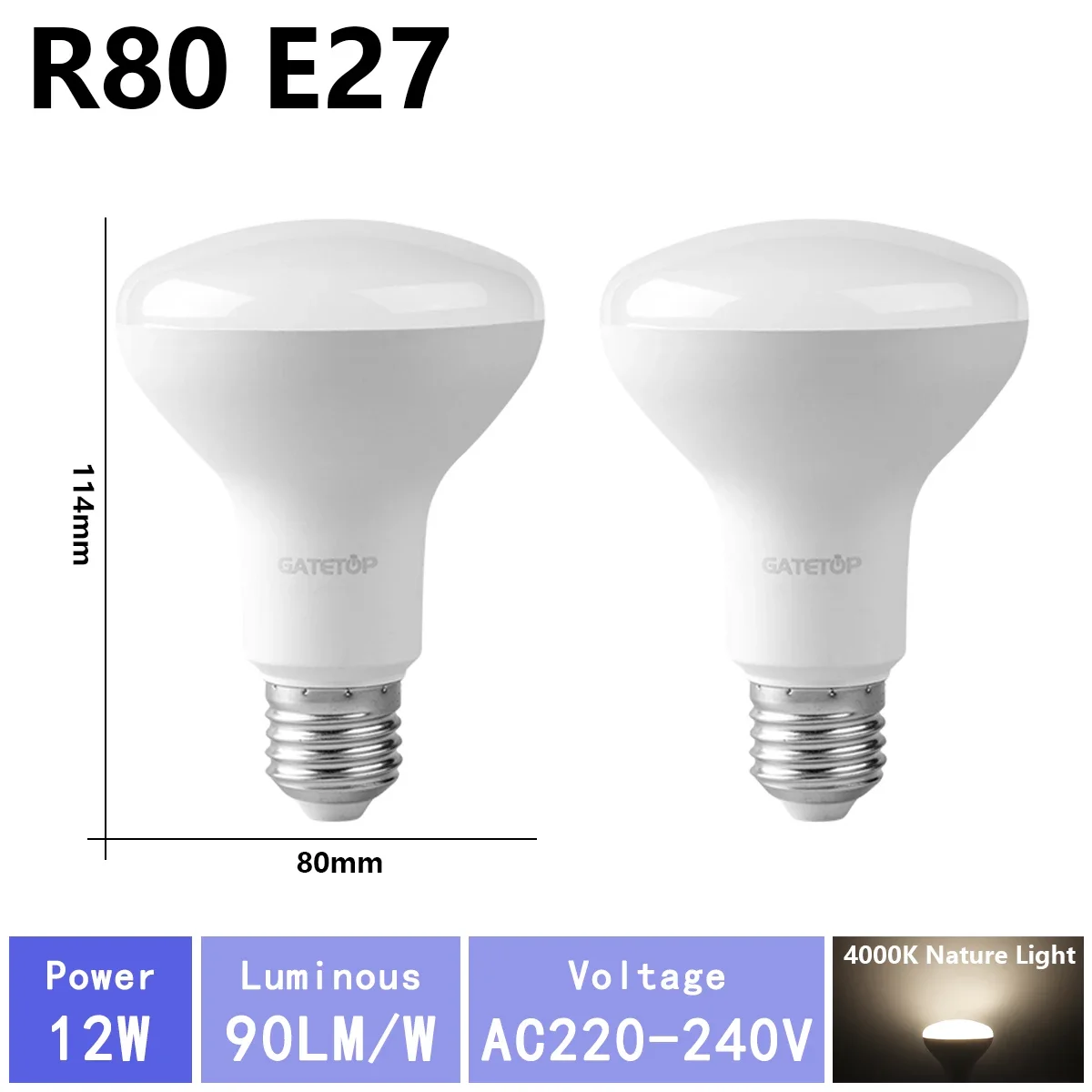 (r80 4000k, Ac220v-240v) 2 Bombillas Led, Ac220v, Aptas Para Iluminación De Baño.