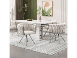 Juego De 2 Sillas Giratorias De Terciopelo Con Reposabrazos - Patas De Metal Plateado - Beige
