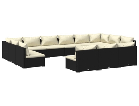 Conjunto 13 de muebles de jardín VIDAXL cojines ratán sintético negro