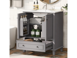 Mueble De Baño Con Suelo De Cerámica Lacada, Gris, 76x46x87cm