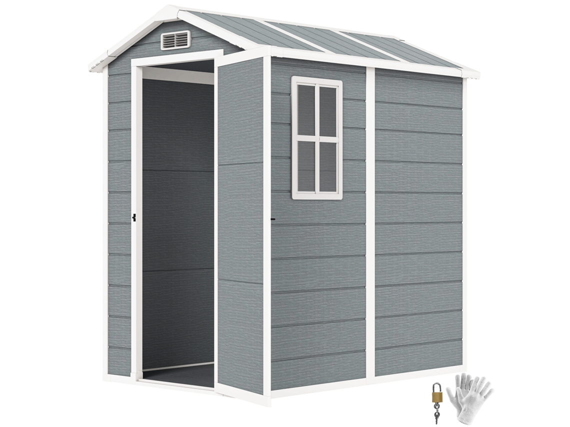 Casita Metálica Pequeña Para Exteriores, 2,1 M², 131 X 186 X 198 Cm, Ventana, Suelo, Puerta, Cerradura, Gris.