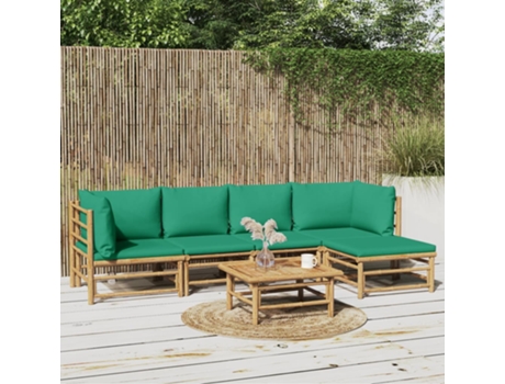 Conjunto 6 de muebles de jardín VIDAXL bambú con cojines verde