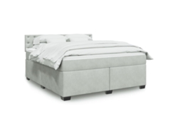 Cama Box Spring Con Colchón Terciopelo Gris Claro 180x200 Cm