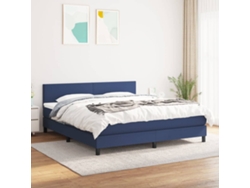 Cama Box Spring Con Colchón Tela Azul 160x200 Cm