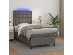 Cama Box Spring Colchón Y Led Cuero Sintético Gris 100x200 Cm