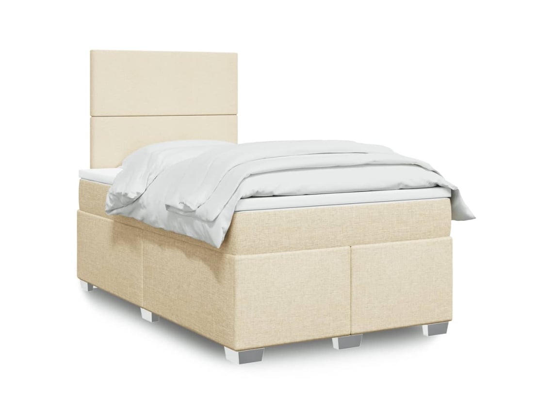 Cama Box Spring Con Colchón Tela Color Crema 120x190 Cm