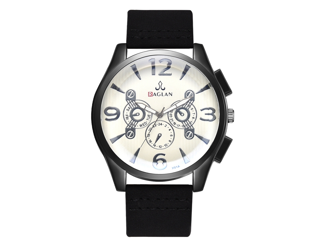 Reloj De Pulsera Hombre De Cuero Pu Con Cuarzo Y Dial Redondo Con Números Grandes Negro