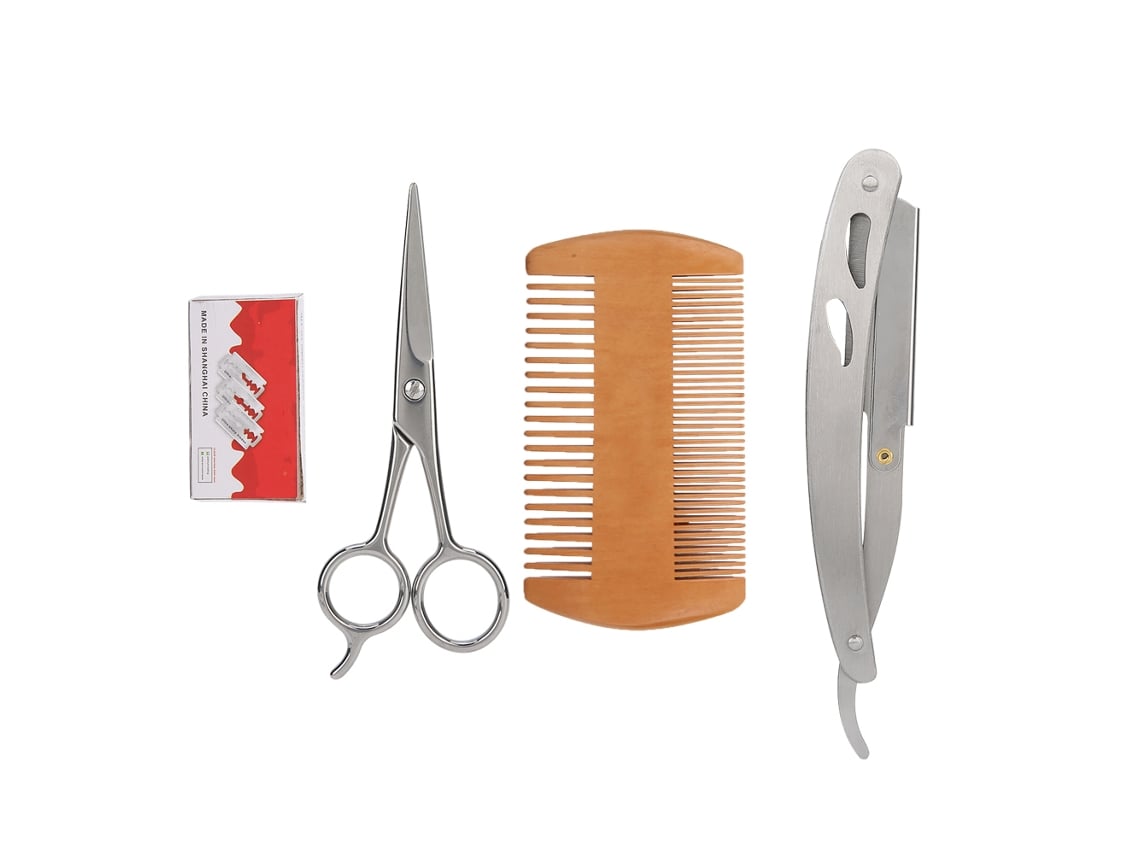 Kit De Barba Blue Zoo 4 Piezas: Cuchillo De Afeitar, Cuchillas, Peine Doble Y Tijeras (plata)