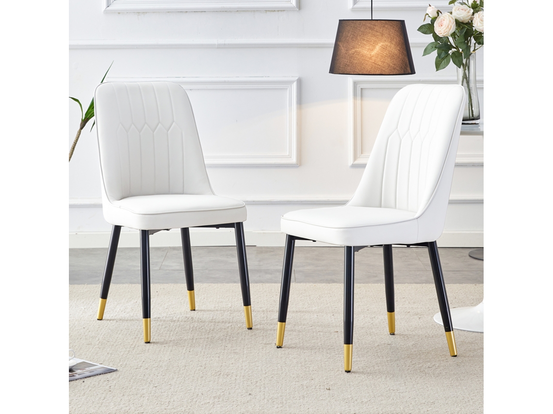 Juego De 2 Sillas De Comedor Blancas Con Tapizado De Cuero Sintético Y Patas Negras.