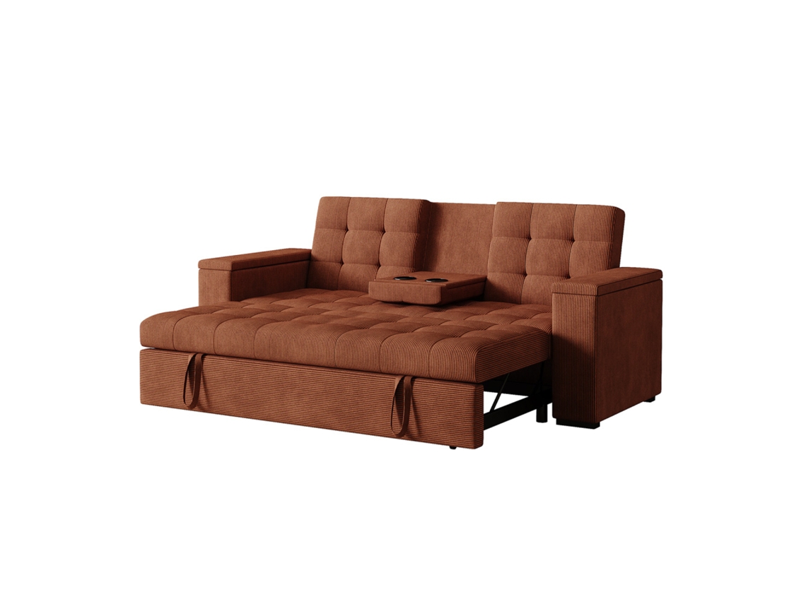 Sofá Noho Camade de 3 plazas con reposabrazos extraíbles en pana color terracota Concept U