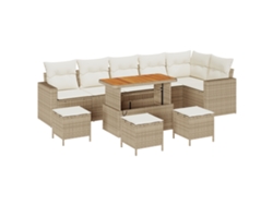 Conjunto 10 De Sofá De Jardín Con Cojines Vidaxl Beige Ratán Poliéster Acacia