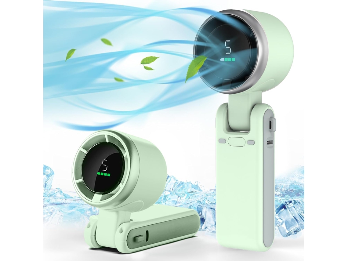 Ventilador De Mano Plegable Usb Recargable 5 Velocidades De Viento Para Exteriores/viajes Verde Gertiz