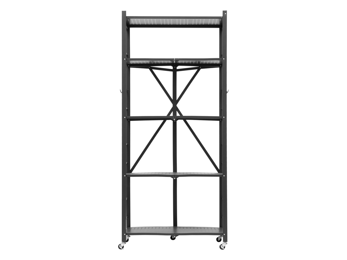 Estantería metálica plegable Succebuy de 5 niveles con ruedas, 71 x 38 x 163 cm, color negro