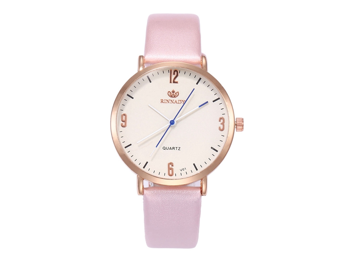 Reloj De Pulsera Unisex De Cuarzo Con Correa De Cuero Sintético Rosa De Moda Zhoulianfa