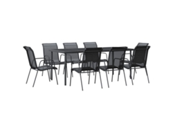 Conjunto 9 de comedor para jardín VIDAXL acero y textilene negro