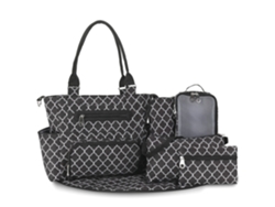 Bolsa de pañales multifuncional a rayas de gran capacidad, ideal para madres y bebés.