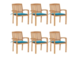 Sillas de jardín apilables DKD Home Decor de 6 piezas con cojines de teca maciza