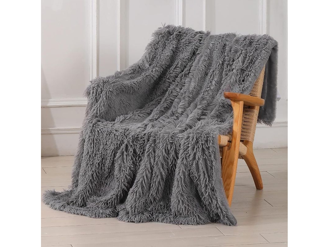 Manta Decorativa De Piel Sintética Súper Suave Y Mullida De 130x160 Cm, Gris Oscuro, Reversible, Ideal Para Sofá Y Dormitorio.