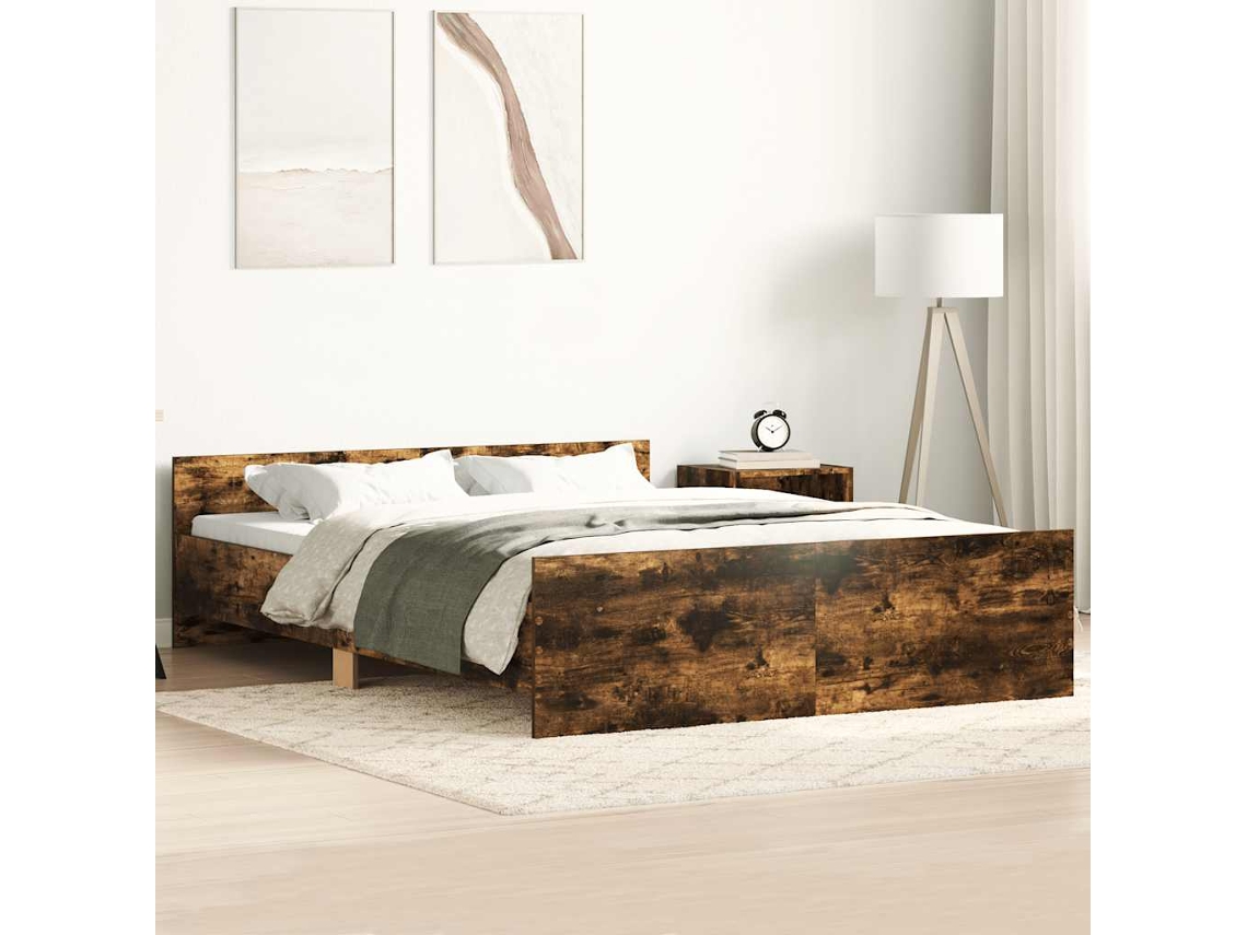 Estructura De Cama Con Cabecero Piecero Roble Ahumado 120x200cm